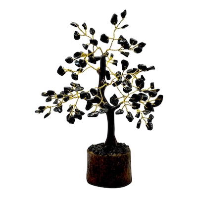 100 Bead Black Agate Tree Wooden Base